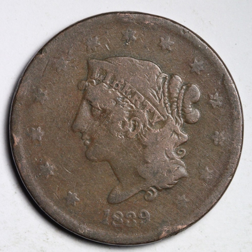 1839 Booby Head Coronet Head Large Cent CHOICE FINE E237 DCH
