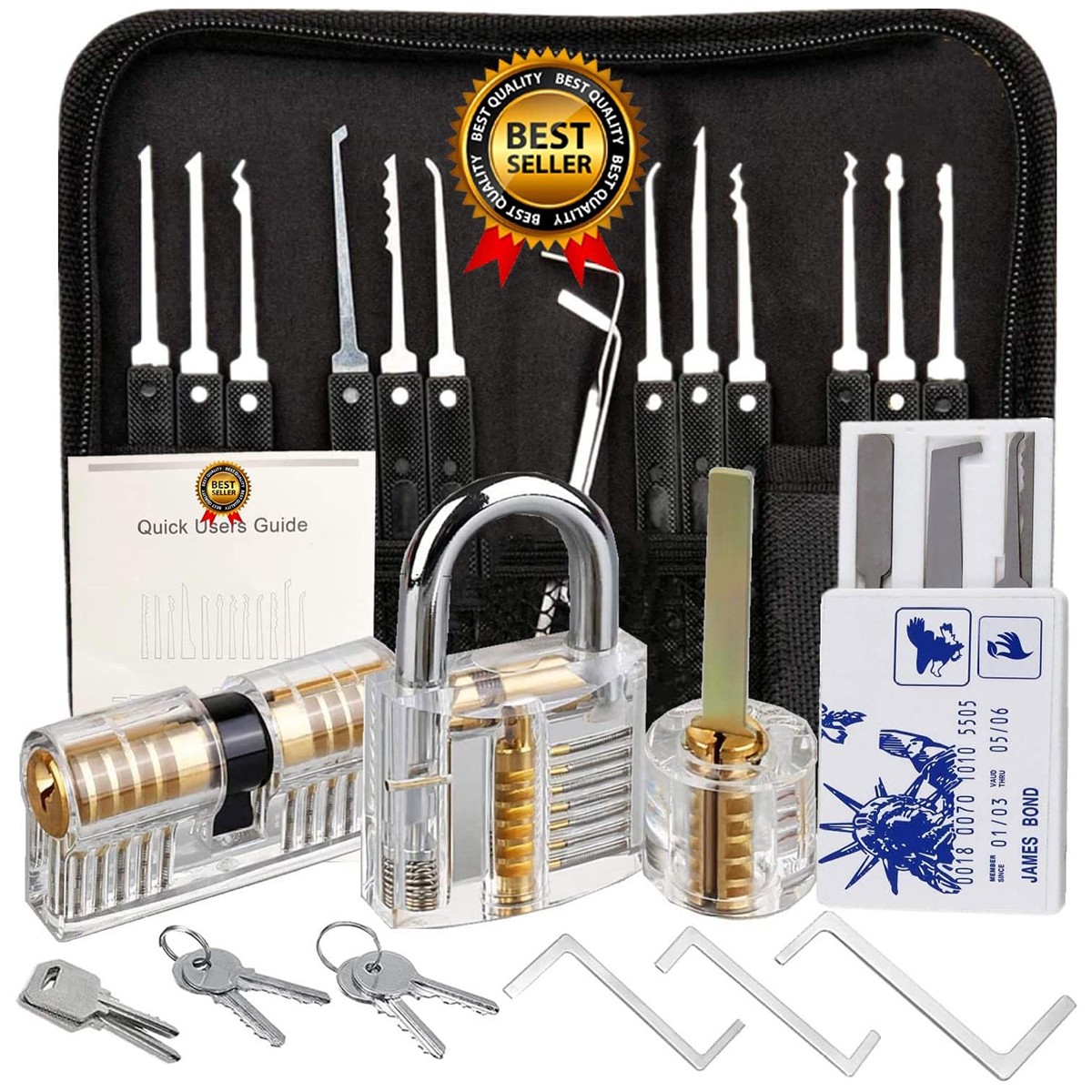 34 Pcs Padlock Unlocking Lock Practice Tool Set for Novice Beginner Locksmith US