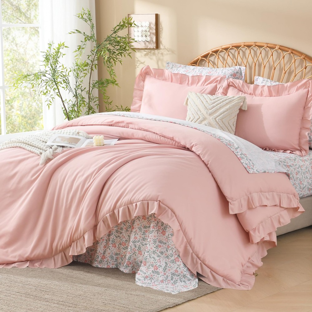 Full Size Comforter Sets - 7 Pieces Ruffle Full(79*90in), Blush