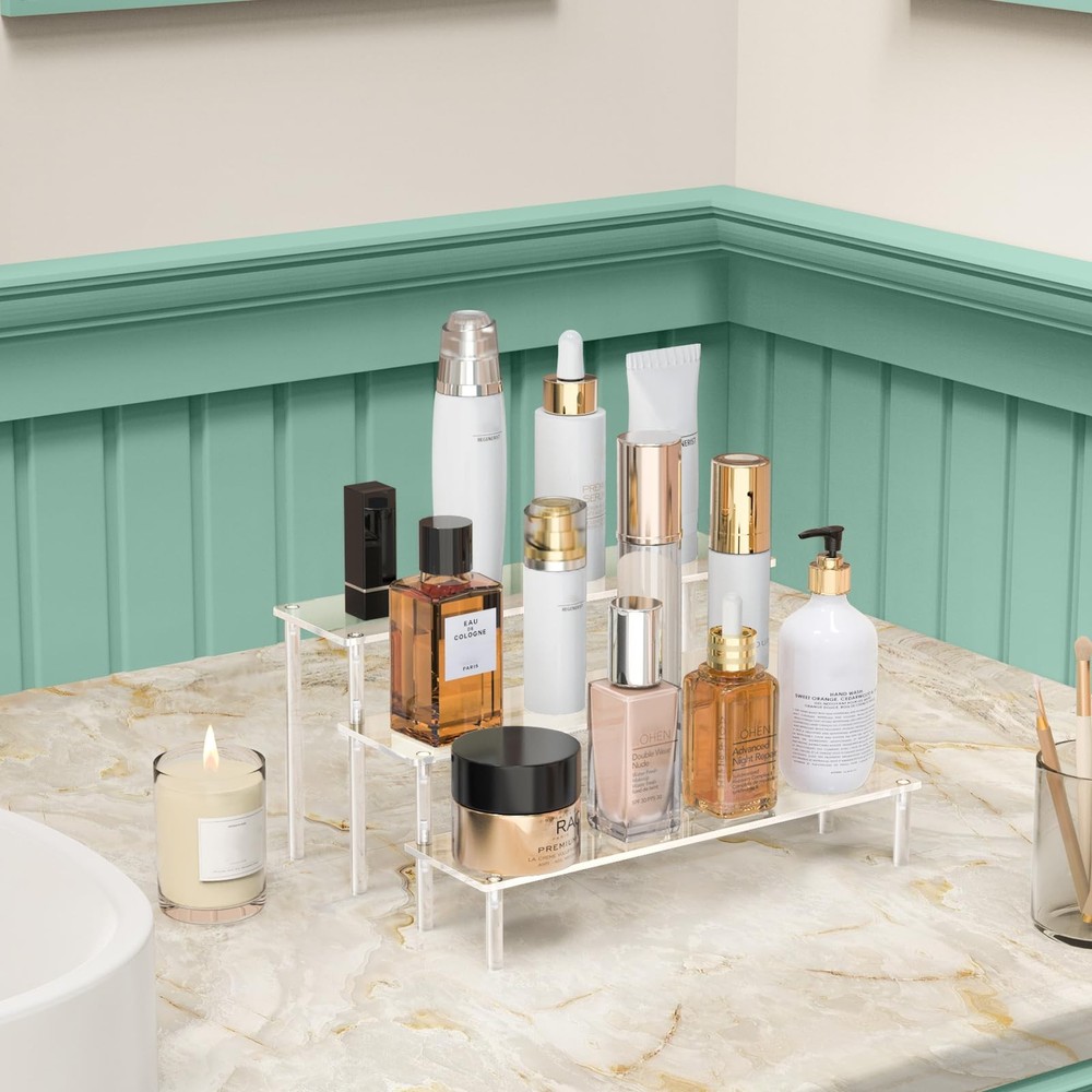 Aredpoook Acrylic Display Risers, 3 Tier Perfume Organizer Stand, Clear Cupca...