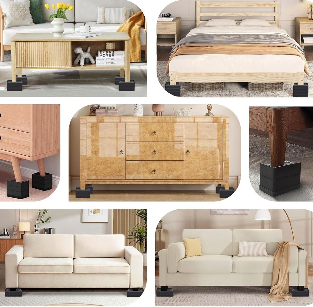Rectangle Bed Risers Heavy Duty Adjustable Furniture Risers for Couch Bed Sof...