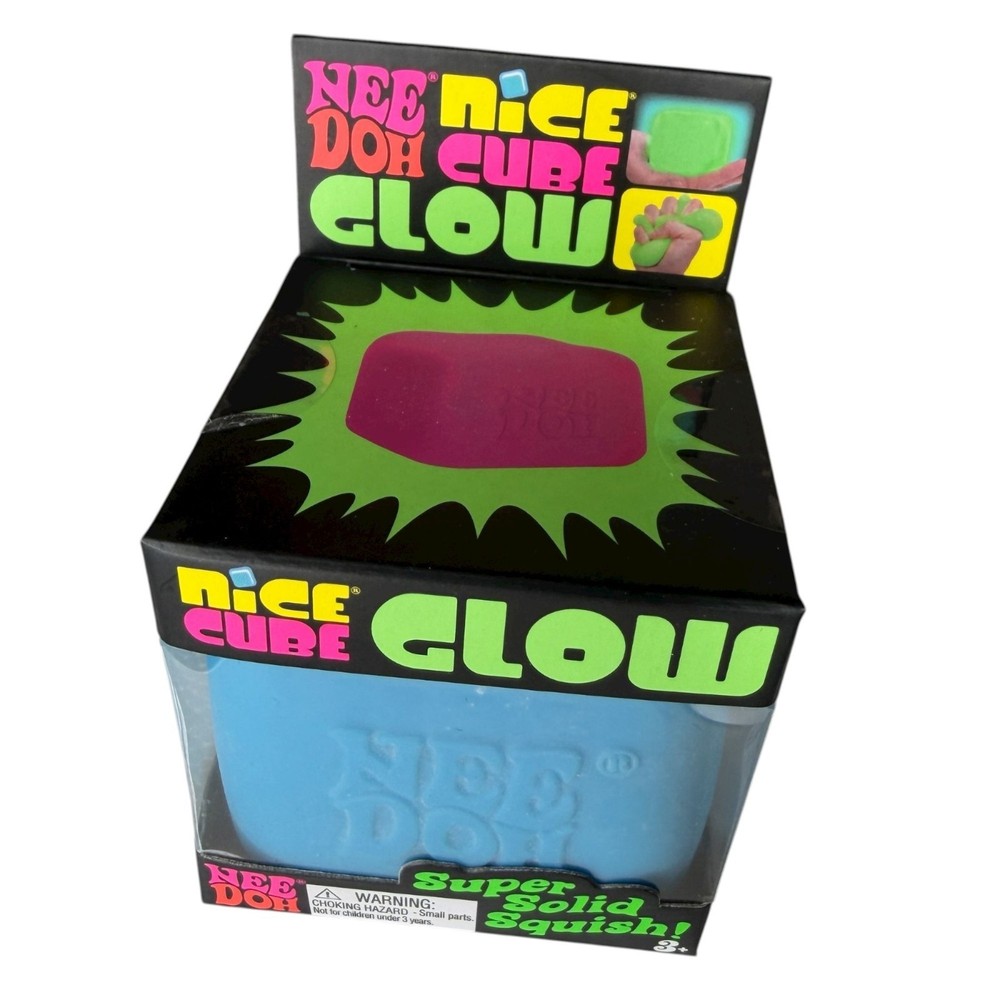 Blue NeeDoh Nice Cube Glow Squeeze Schylling Super Solid Squish NEW