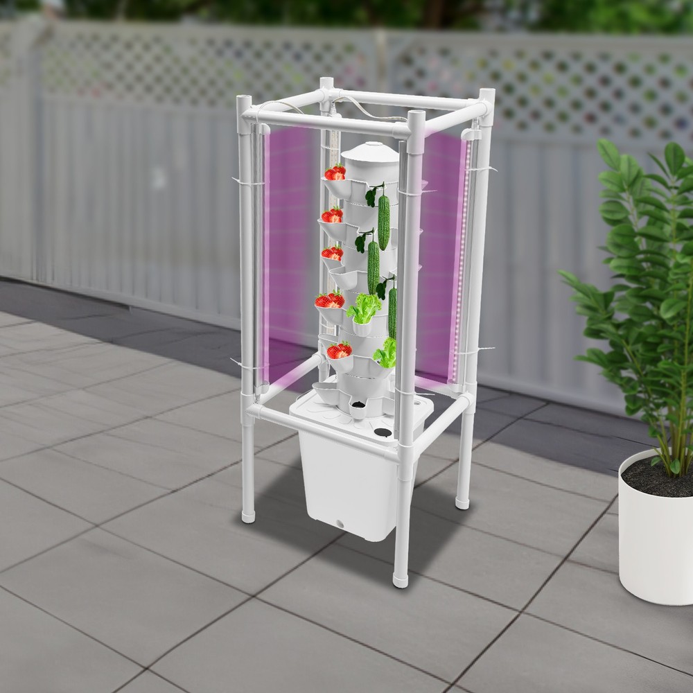 30-Pot Vertical Hydroponic Tower System Set with LED Lighting & Auto-Watering