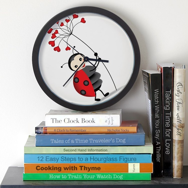 CafePress Ladybug With Heart Tree 10" Wall Clock (1266283209)