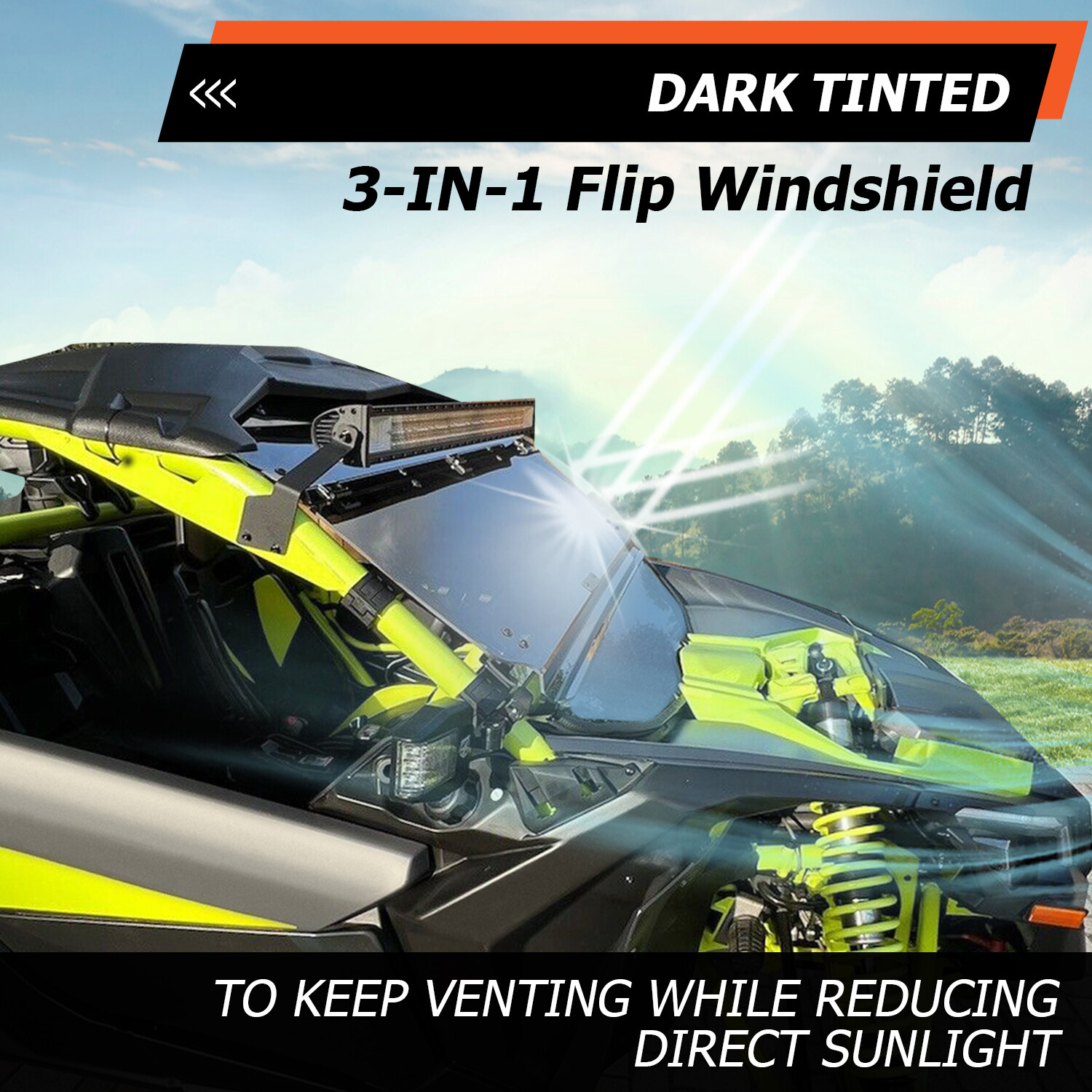 3-IN-1 Flip Tinted Polycarbonate Windshield For Can-Am Maverick X3 (64" or 72")