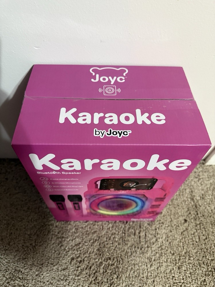 Joyc Karaoke Bluetooth Speaker with 2 Wireless Microphones and LED Ring Light