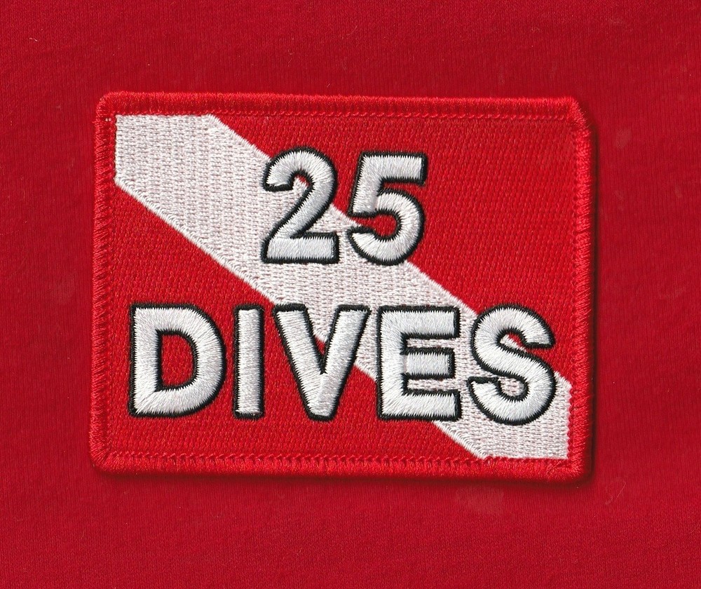 3.5" Iron-on 25 DIVES Patch Dive Flag SCUBA Diving Diver-Down Certification USA