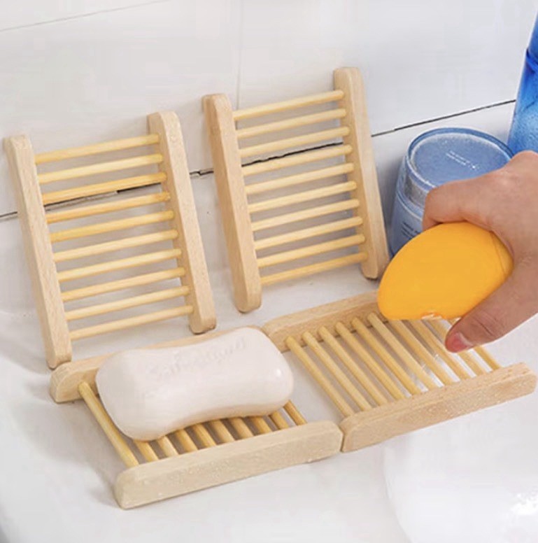 2 Natural Bamboo Soap Bar Dishes Ladder