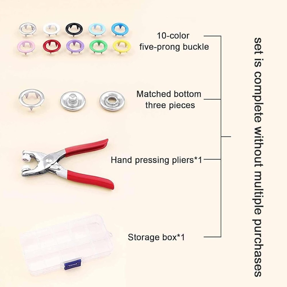 Metal Snap Buttons with Fastener Pliers Kit, Snap Button Installation Tool Set