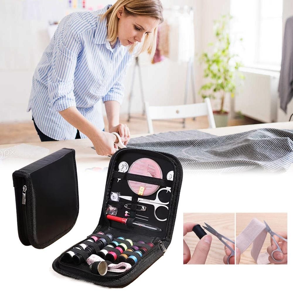 Portable Sewing Kit Home Travel Case Needles Thread Scissors Set Box -