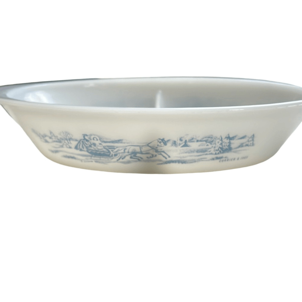 Vintage Glasbake divided dish Currier & Ives