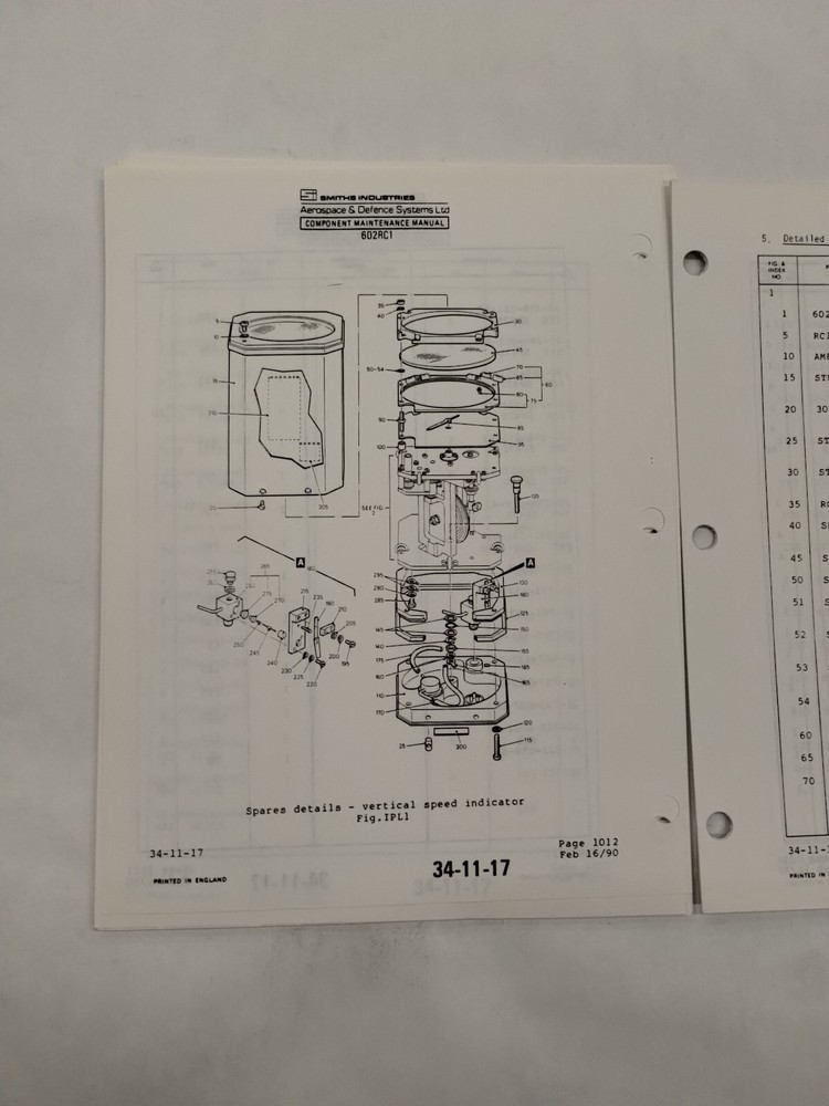 Smiths Industries Vertical Speed Indicator Component Maintenance Illust. Parts