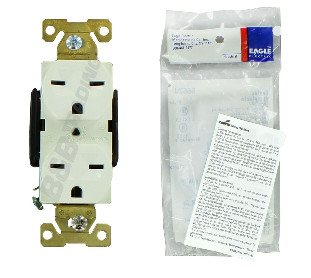 1 Pc Eagle 5662W 15AMP 250V Duplex Receptacle White New