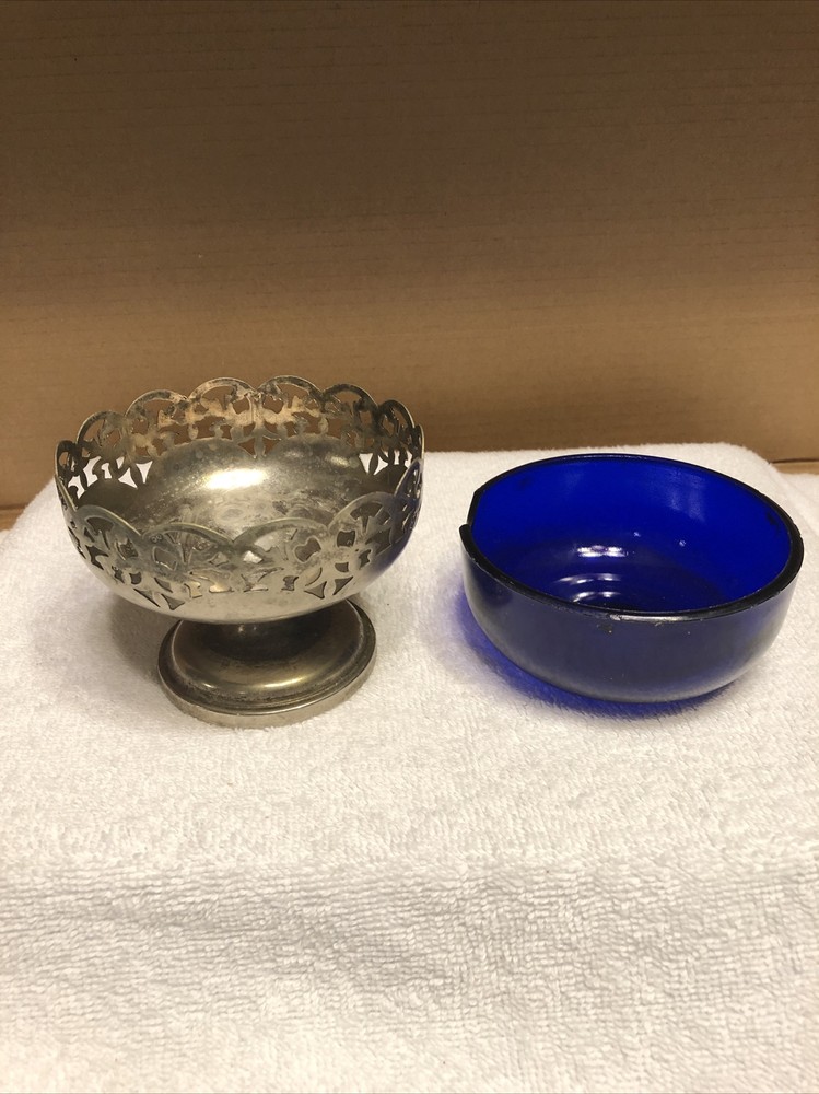William Adams silver plated stand with blue glass bowl