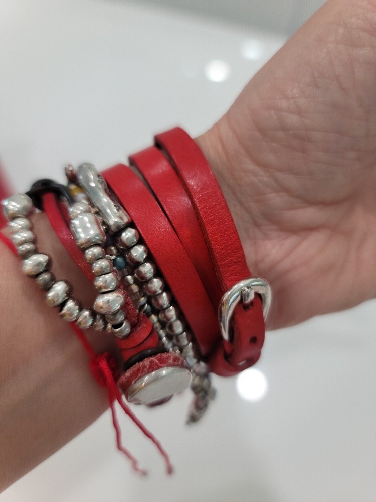 Unode50 Wraparound Red Leather Bracelet 100%Spain