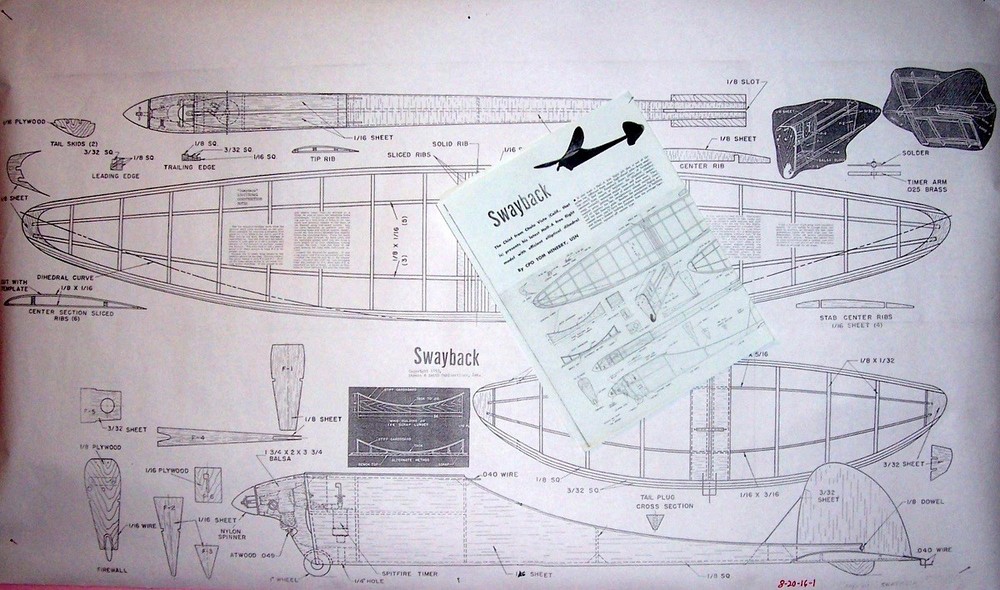Air Trails SWAYBACK PLAN + CONSTRUCTION ARTICLE for 36" 1/2A FF Model Airplane