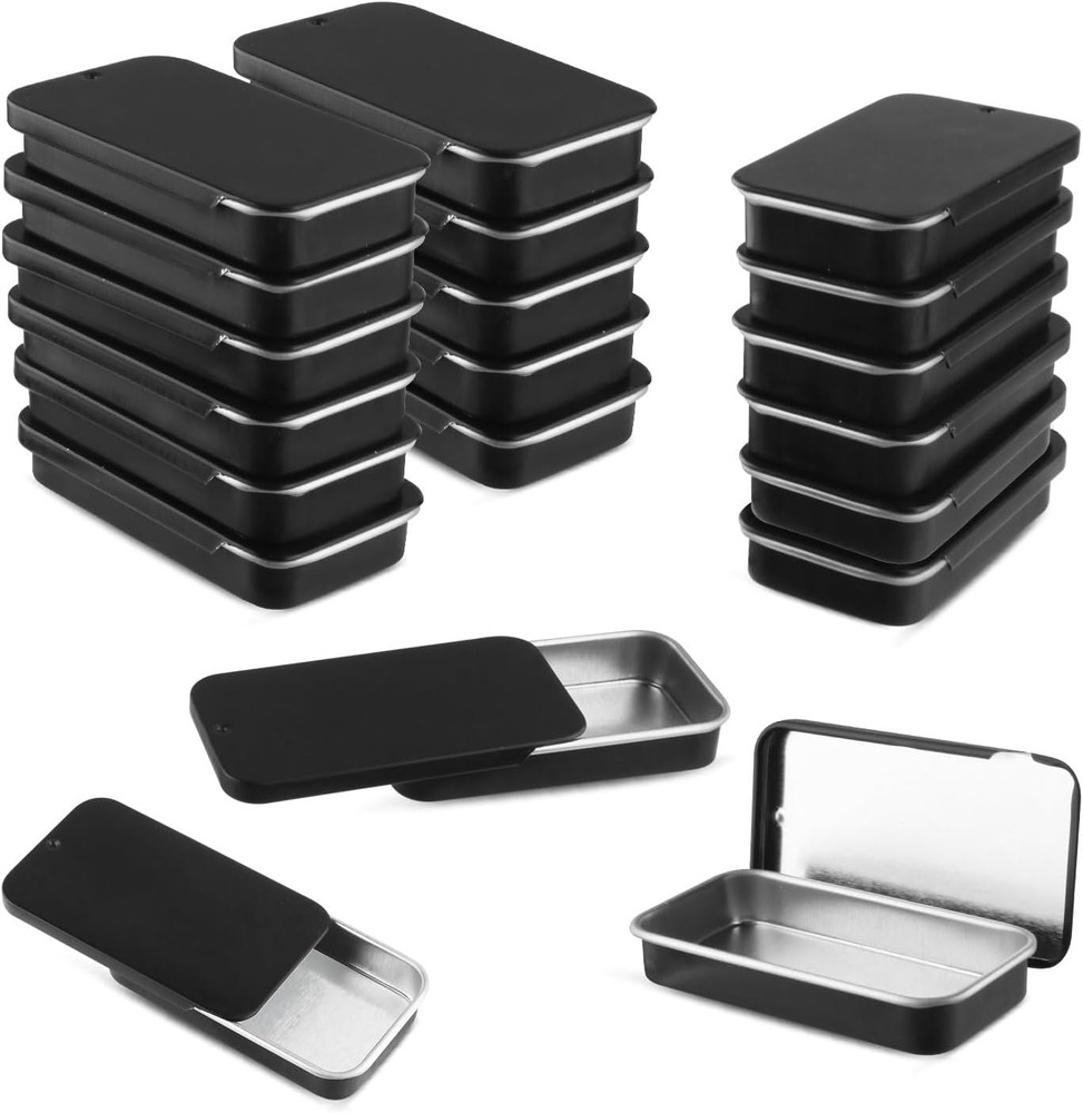 20 Pack Metal Slide Top Tin Containers Rectangular Small Tin Containers for Lip