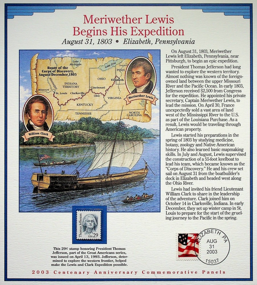 Meriwether Lewis Begins His Expedition Stamp Panel • 2003 Centenary Commemorativ