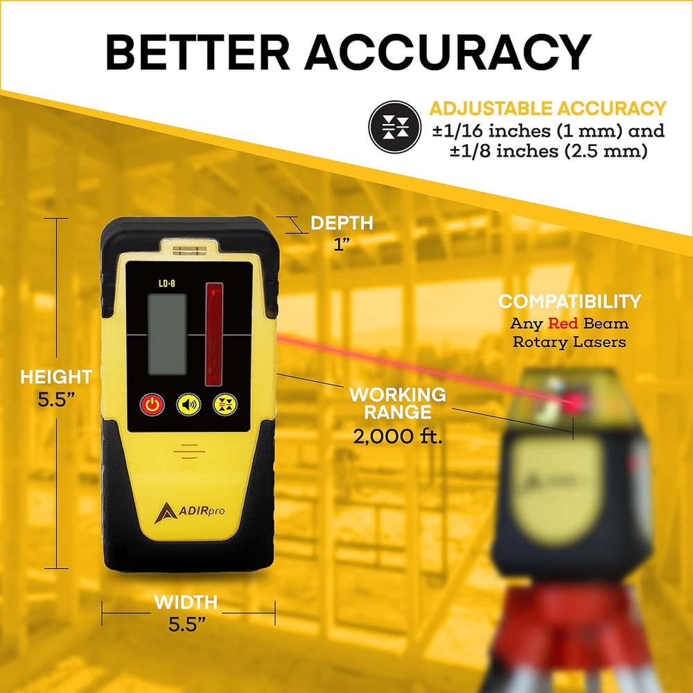 LD-8 Digital Rotary Laser Detector with Dual Display & Leveling Bubble