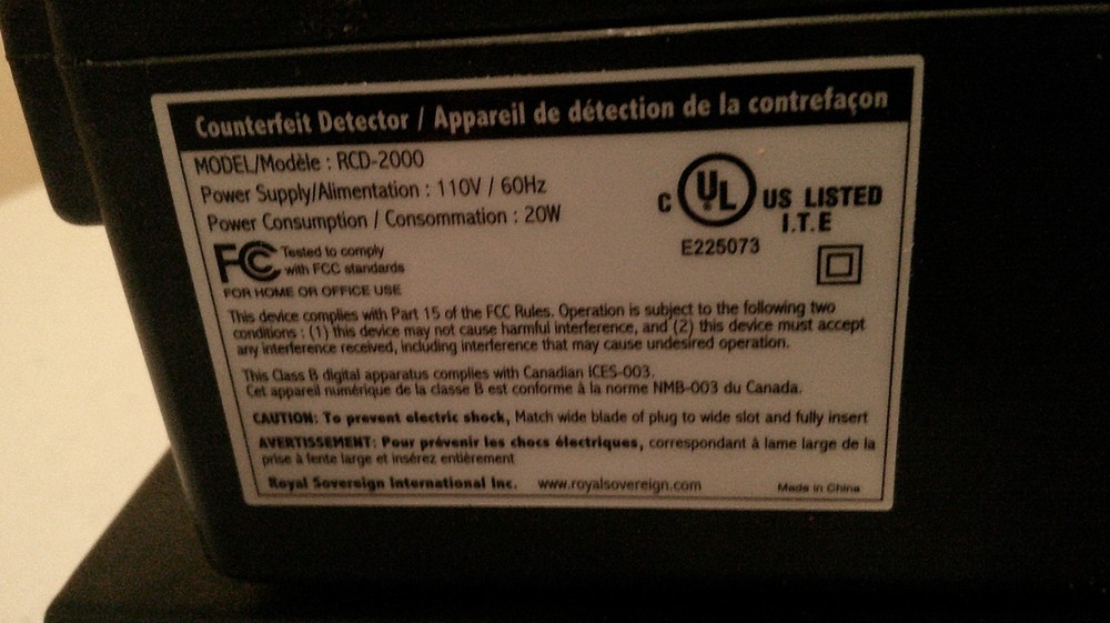 ROYAL SOVEREIGN RCD-2000 Counterfeit DETECTOR