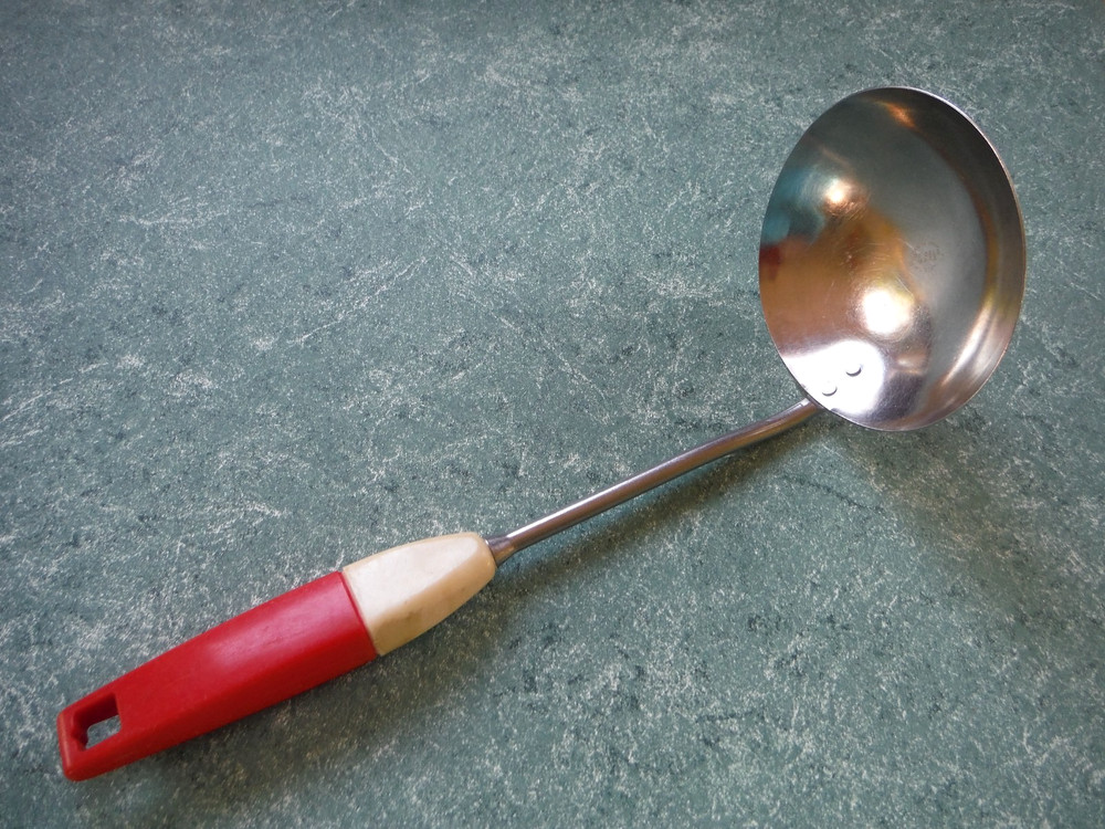 Vintage Ekco Eterna Stainless Ladle Red & White Bakelite Handle