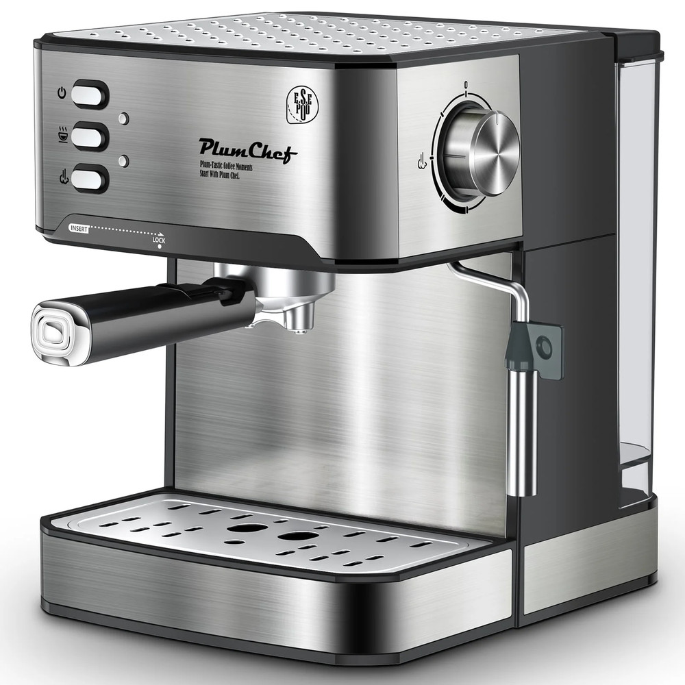 Geek Chef EM01 Plum Chef Espresso Machine, Black & Silver