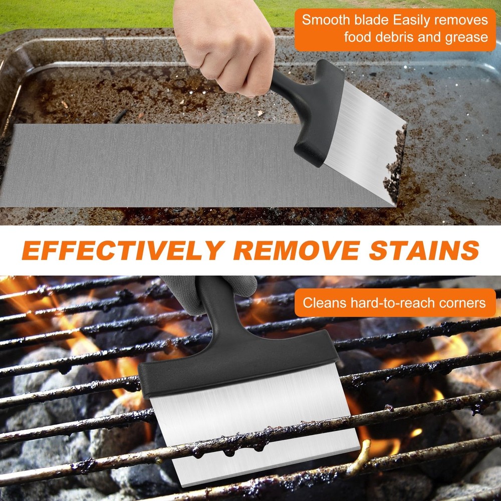 Griddle Scraper, Stainless Steel Flat Top Grill Scraper 5" Handle Unique Design