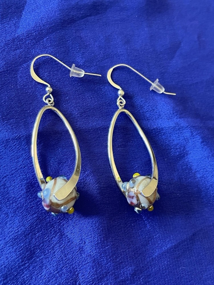 Sterling Silver Murano wedding Cake Glass Dangle Earring
