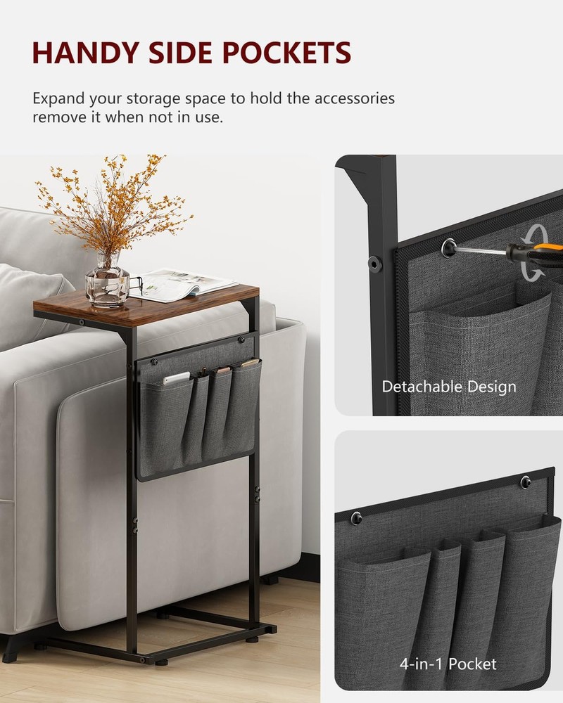Vantic C Shaped End Table, Small Side Table for Couch and Recliner, Slide Und...