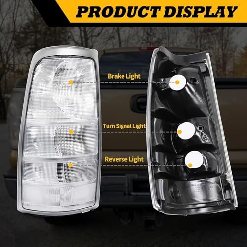 A Pair White Clear Tail Light Assembly Compatible with 1999-2002 Silverado