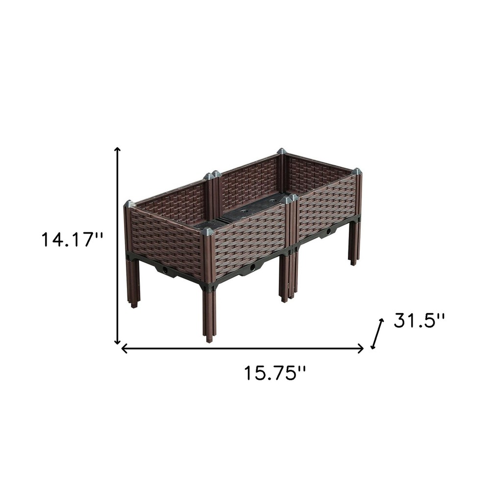 32" X 16" Dark Brown Heavy Duty Plastic Rectangular Self Watering Raised Gard...