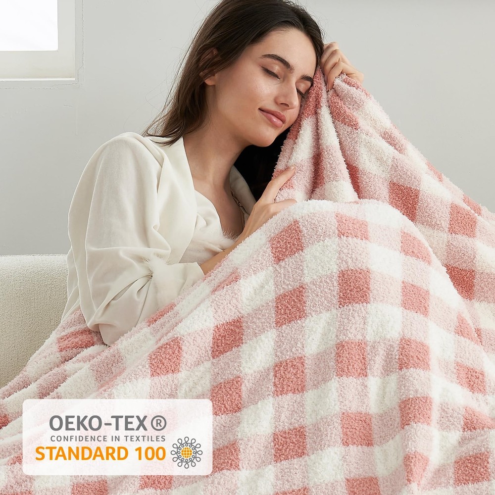 Checkered Throw Blanket for Couch, Super Soft, Cozy Warm Knit Decorative Blan...