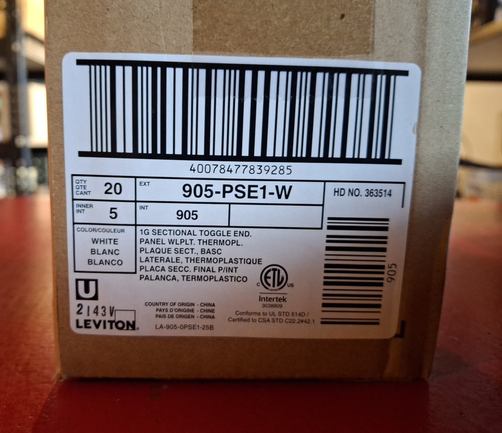 LEVITON White Sectional End Toggle Switch Cover Plates 20 pack #905-PSE1-W