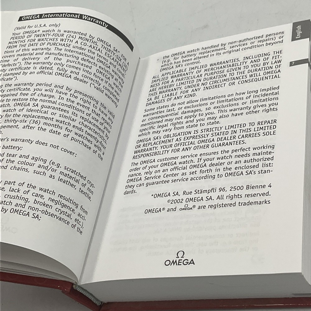 Omega Operating Instructions Booklet 1/5 hardcover