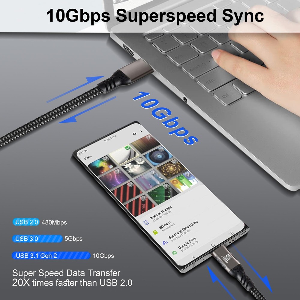 USB C Cable 10ft, USB-A to USB-C 3.1 3.2 Black(1-Pack)