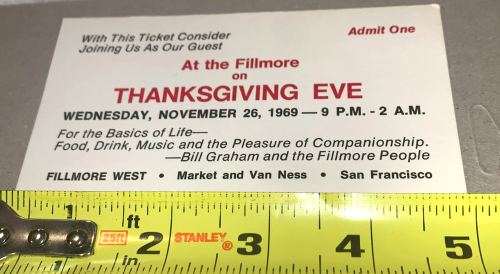 BILL GRAHAM 1969 PRIVATE PARTY CONCERT TICKET FILLMORE WEST San Francisco CA USA