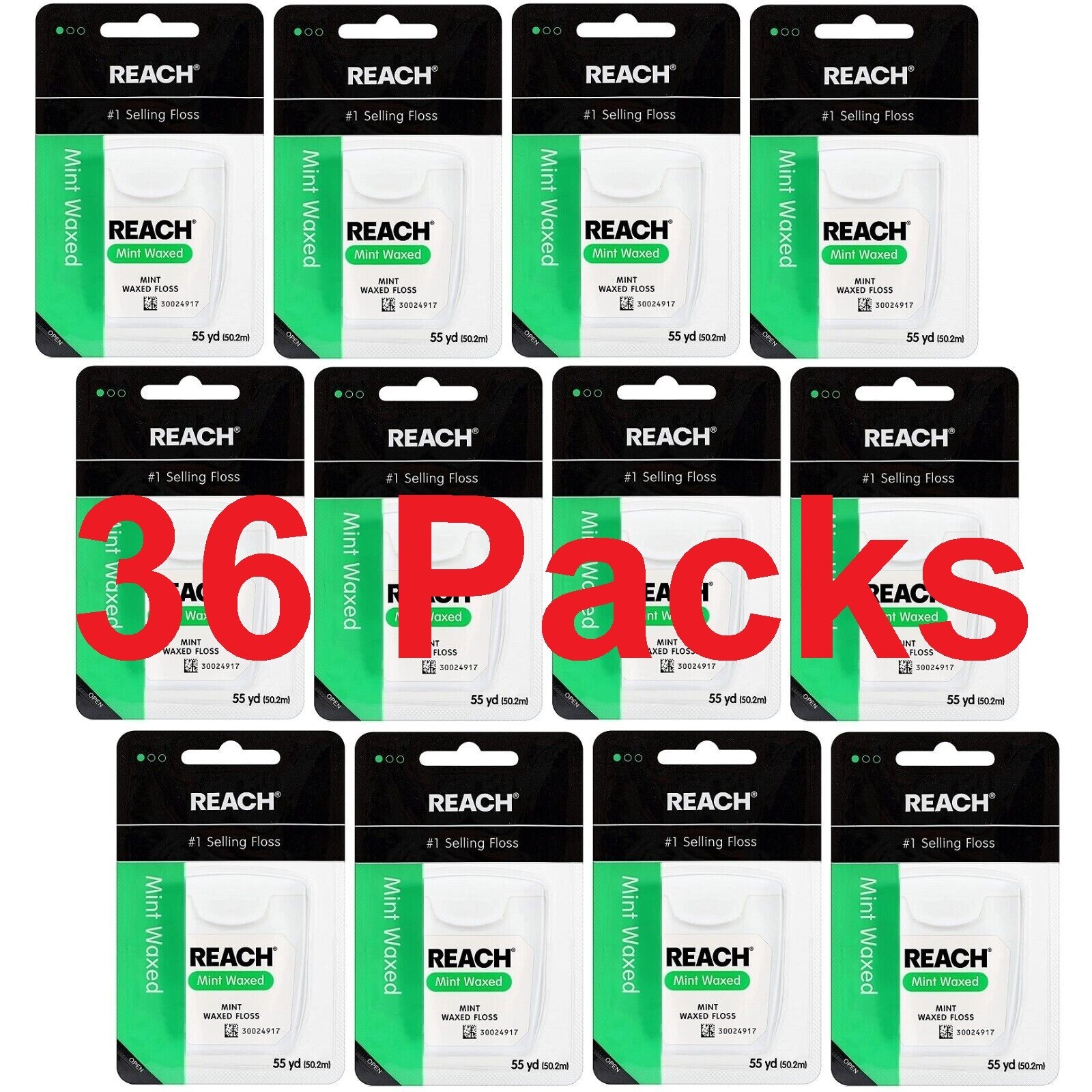36 Packs Reach Mint Waxed Dental Floss Each 55 yd (50.2 m)