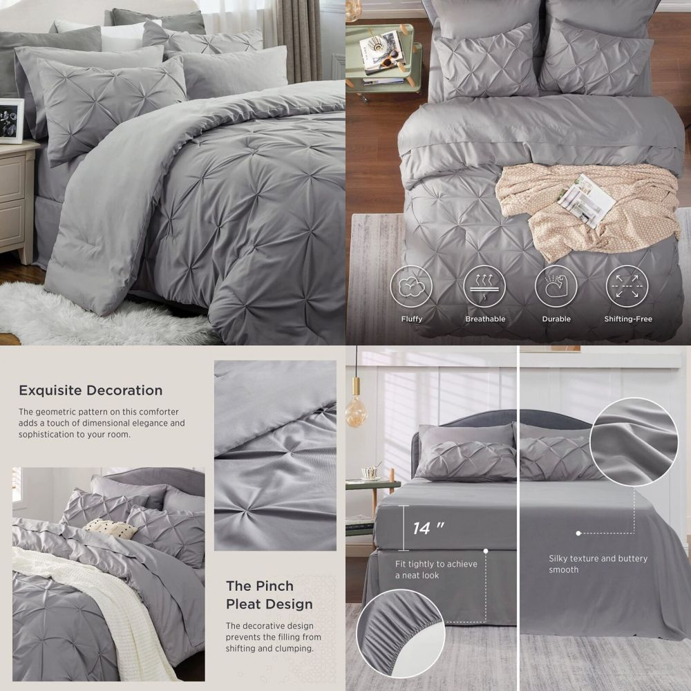 Bedsure King Size Comforter Set - Bedding 7 Pieces, King, Gray