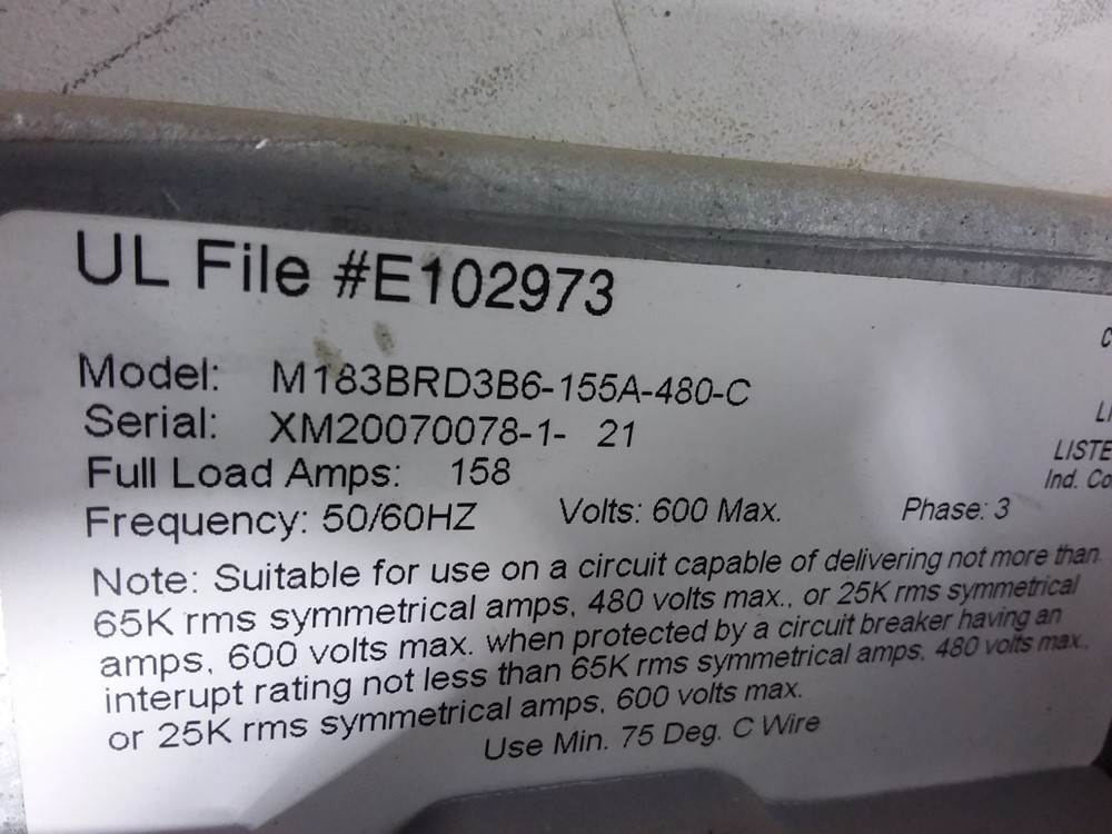 BENSHAW SOLID STATE SOFT STARTER M183BRDB6-155A-480-C 158 AMP 3 PHASE 600 VAC ;