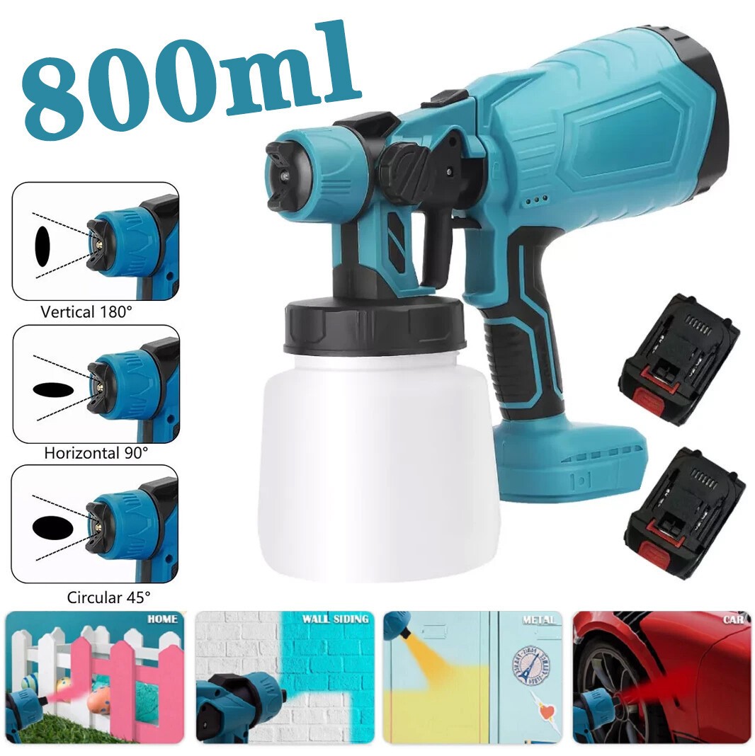 High Pressure Cordless Paint Sprayer Electric Airless HVLP Spray Gun +2 Battery