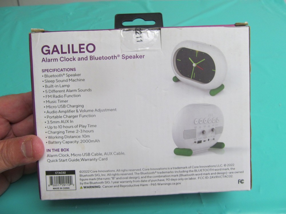 Core Innovations Alarm Clock White Galileo Bluetooth Speaker NEW