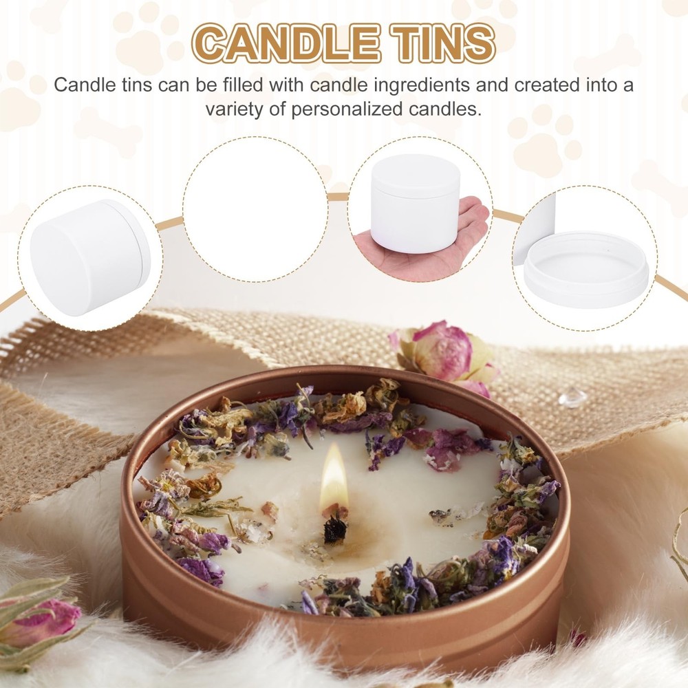 12 PCS 4oz Candle Tins Jars Empty Containers Lids Making White