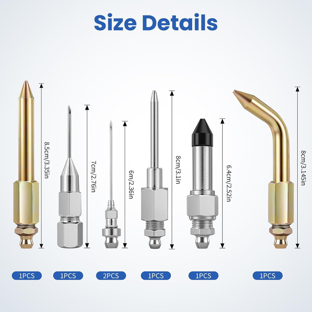 7-Piece Grease Gun Needle Tip Accessory Kit for Tight Spaces