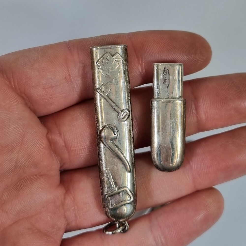 Antique Solid Silver Needle Case Decorated Pipe Key Cards Marked Sterling