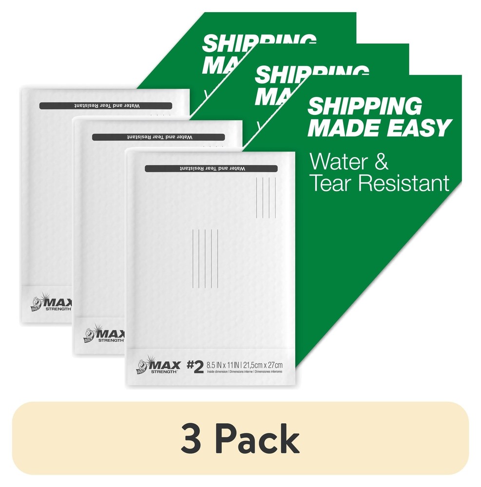 Poly Bubble Mailers #2, 8.5" x 11", Solid White Shipping Mailing, 3 Pack