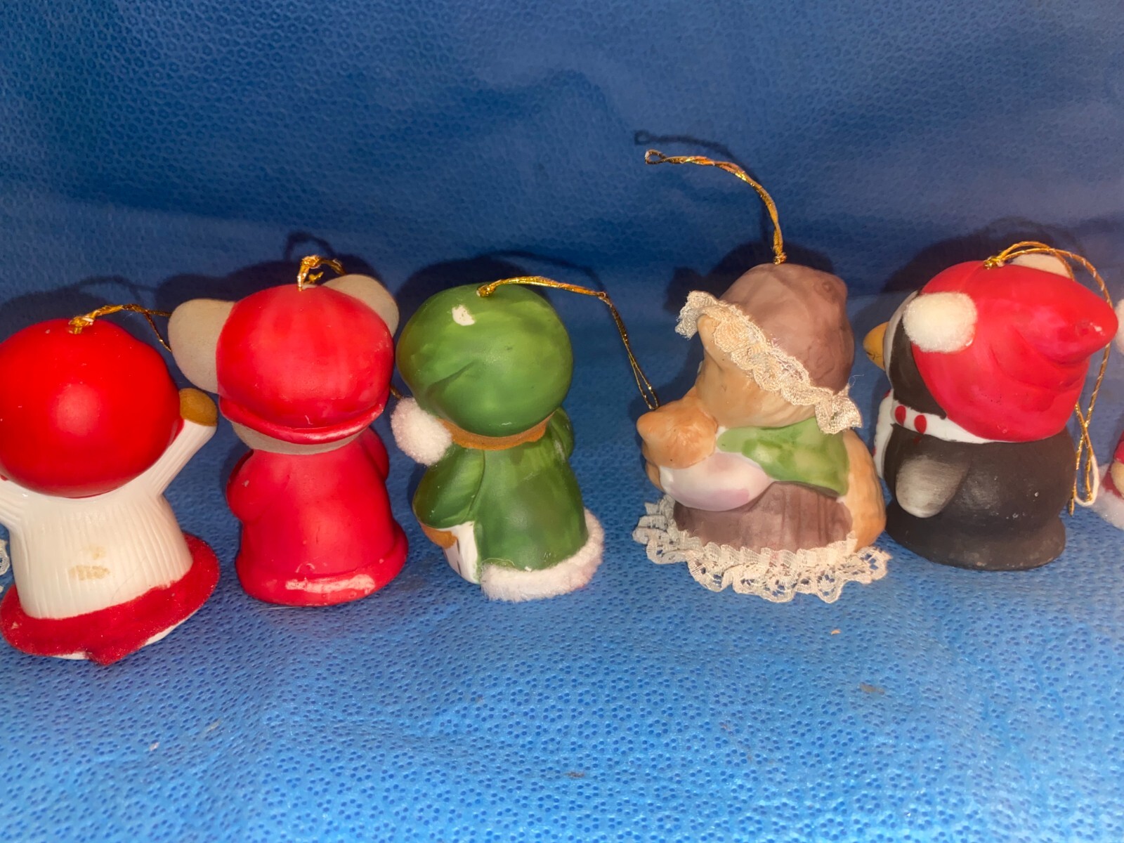 11 Vintage Jasco Cute Critter Christmas Bell Porcelain Bisque Ornaments