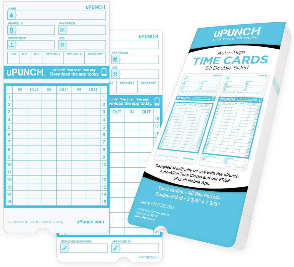 50 Time Cards for FN1000 AutoAlign Time Clock