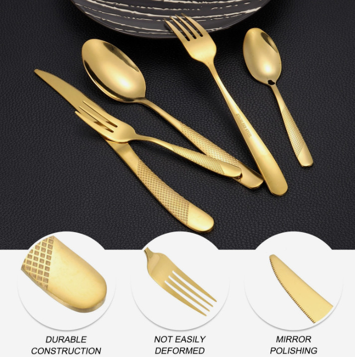 1 Set Stainless Steel Flatware Cutlery Set, Gold Silverware Set