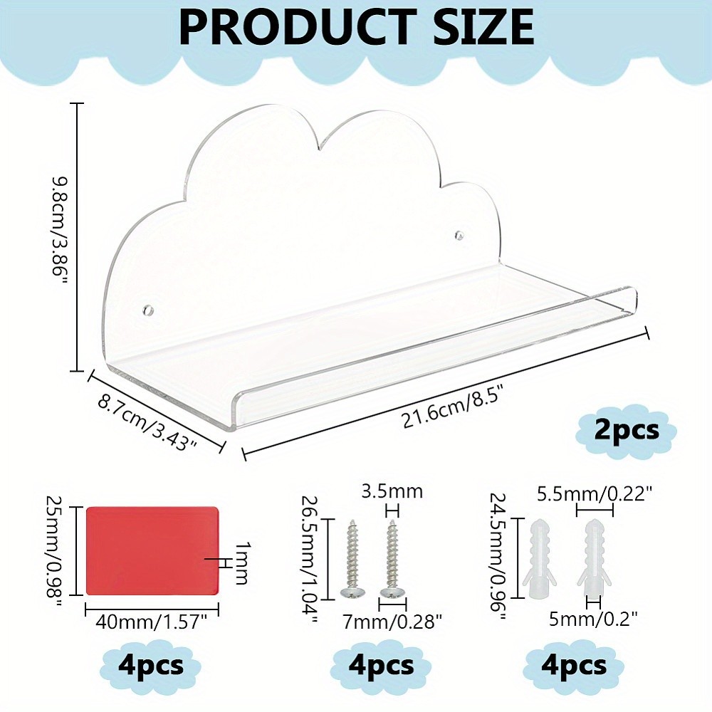 2sets Cloud Acrylic Wall Mounted Display Stands Floating Wall Shelf with Screw