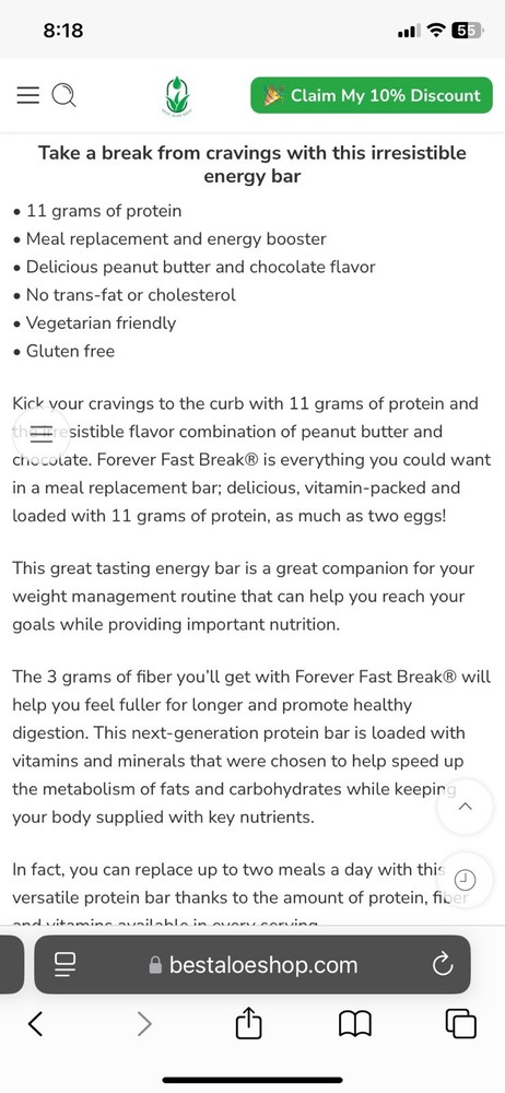 Forever FastBreak Protein Bars Peanut Butter 12-pack meal replacement